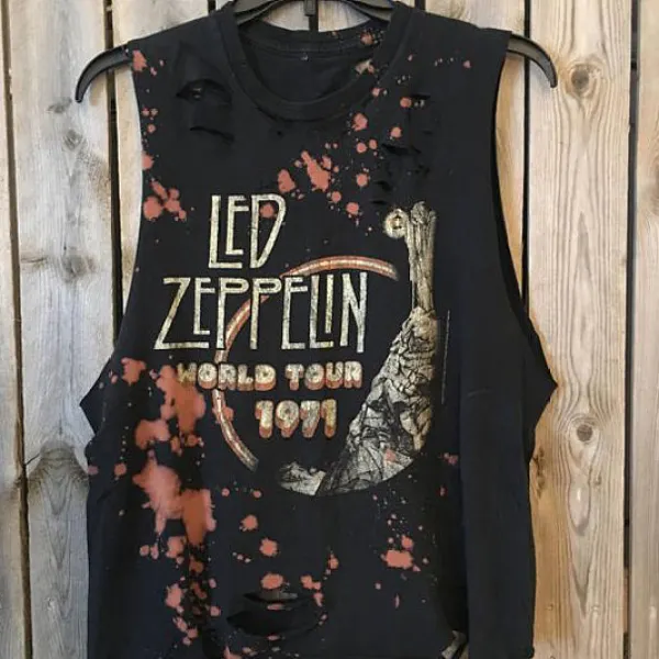 Casual printed sleeveless ripped vest - Leanarea.chimpone.com 