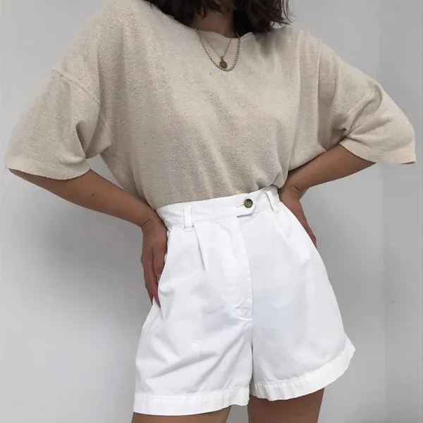Retro Casual White Shorts - Leanarea.chimpone.com 