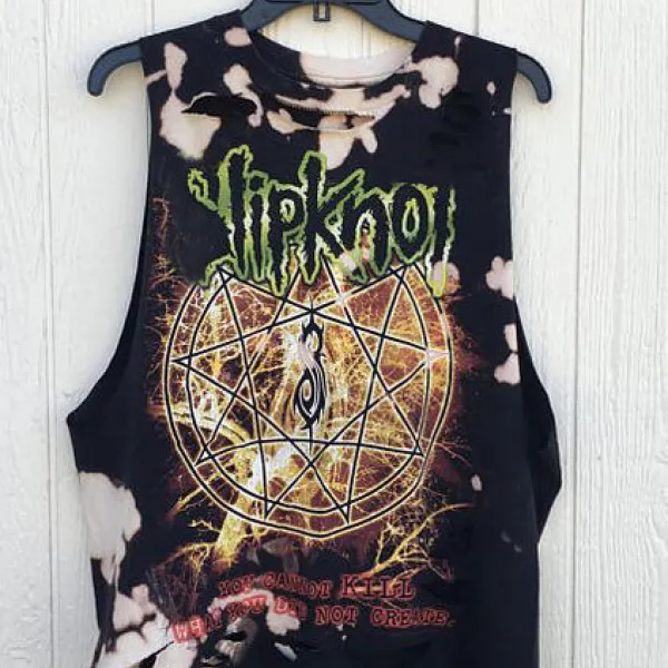 Vintage casual printed ripped vest - Leanarea.chimpone.com 