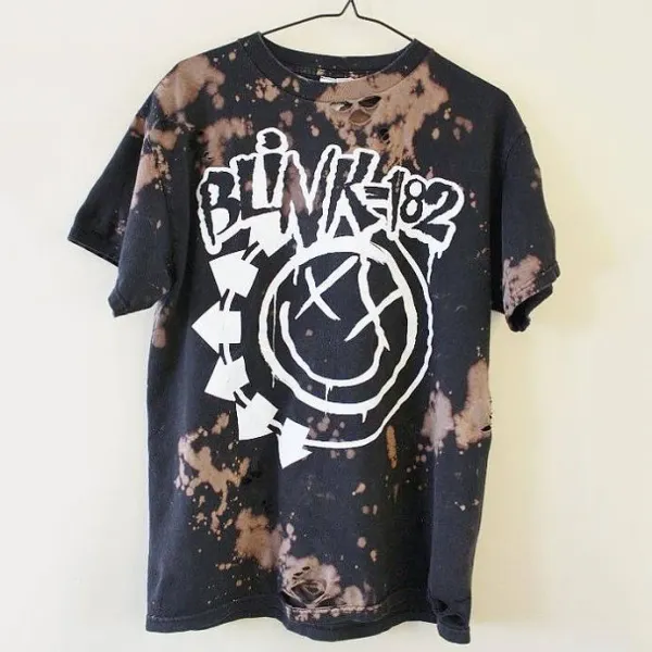 Retro casual smiley printed T-shirt - Leanarea.chimpone.com 