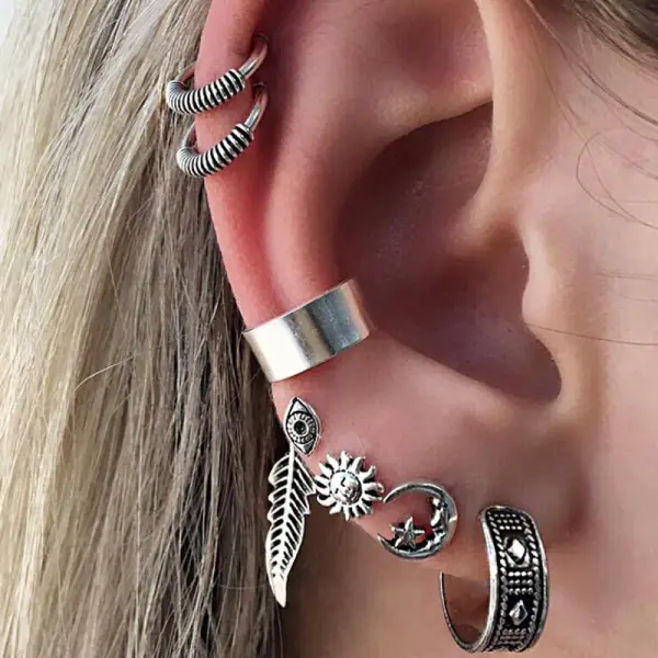 Retro Leaf Sun Moon Earring Set - Leanarea.chimpone.com 