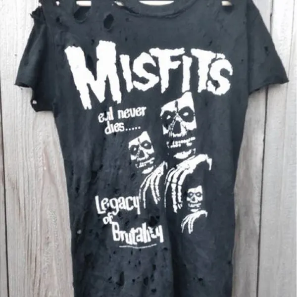 Casual skull print short sleeve ripped T-shirt - Leanarea.chimpone.com 