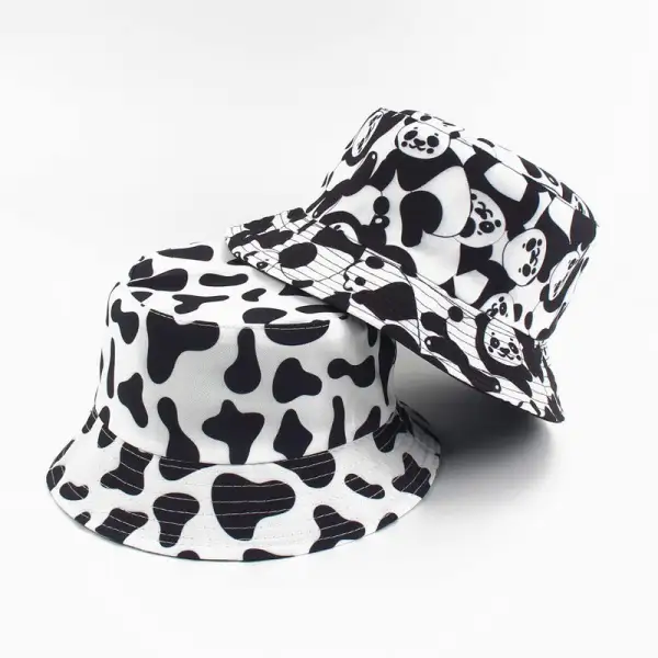 Black and white cow pattern panda fisherman hat - Leanarea.chimpone.com 