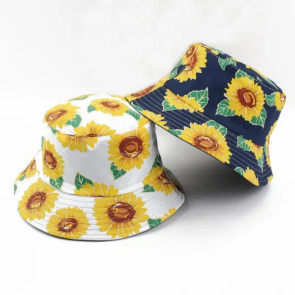 Cotton sunflower double-sided fisherman hat - Leanarea.chimpone.com 