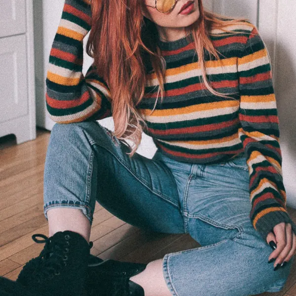 Vintage casual Long Sleeve Knitted Sweater - Leanarea.chimpone.com 