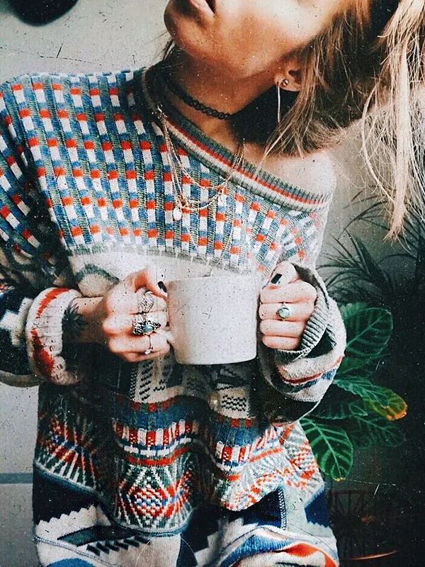Vintage Casual Long Sleeve Knitted Sweater - Inkshe.com 