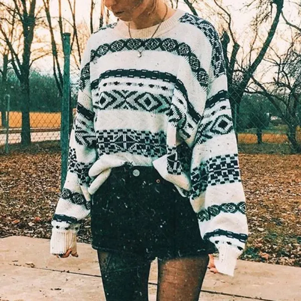 Vintage Casual Long Sleeve Knitted Sweater - Leanarea.chimpone.com 