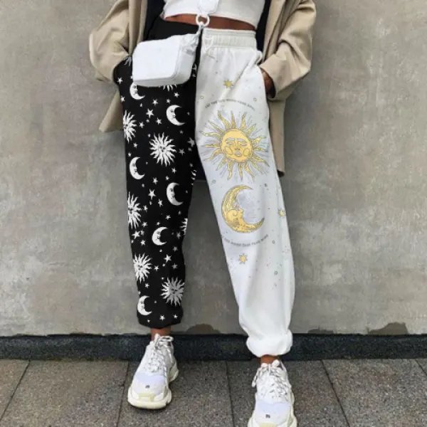Sun and moon contrast sports casual pants - Leanarea.chimpone.com 