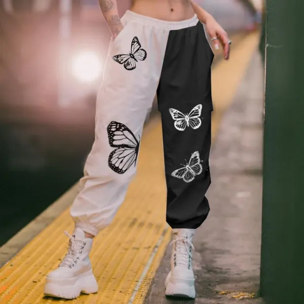 Butterfly contrast sports casual pants - Leanarea.chimpone.com 