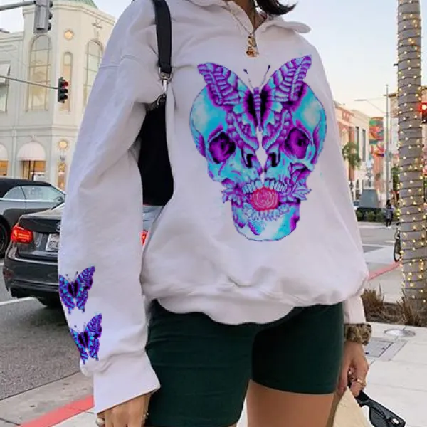 INS fun butterfly skull print sweatshirt - Leanarea.chimpone.com 