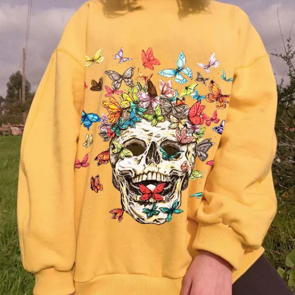 INS fun butterfly skull print sweatshirt - Leanarea.chimpone.com 