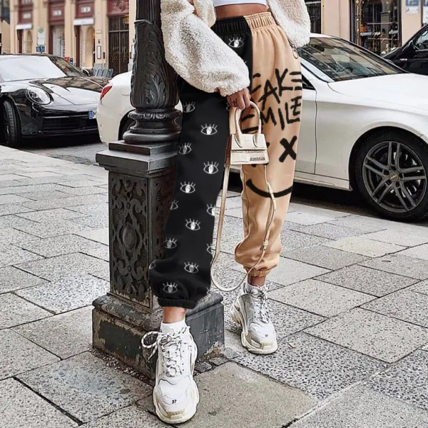Fun pattern contrast letters sports casual pants - Leanarea.chimpone.com 