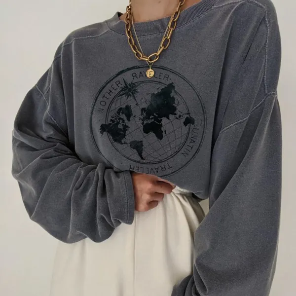 Earth map all-match casual sweater - Leanarea.chimpone.com 