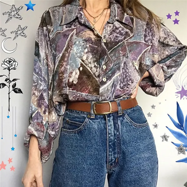 Fashion casual retro printed shirtwoman - Leanarea.chimpone.com 