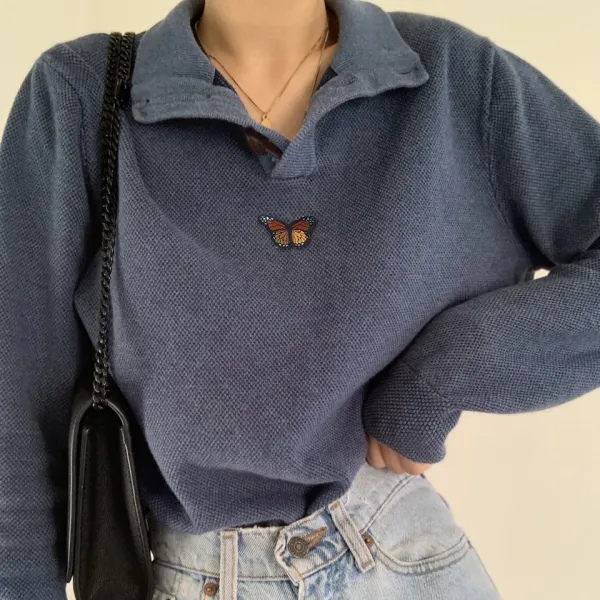 Simple and versatile butterfly embroidery sweater - Leanarea.chimpone.com 