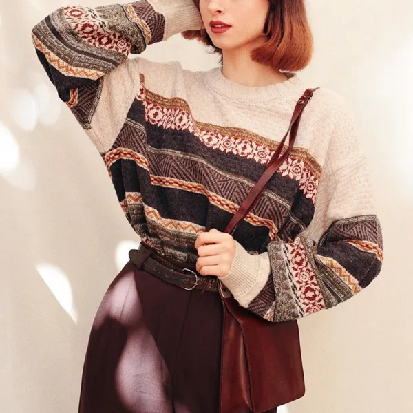 Vintage Casual Long Sleeve Knitted Sweater - Leanarea.chimpone.com 