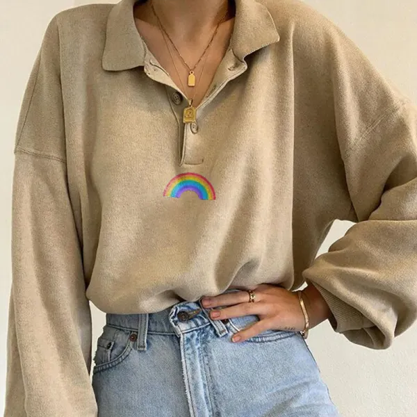 Ladies Casual Long-sleeved Rainbow Printed Sweater - Leanarea.chimpone.com 