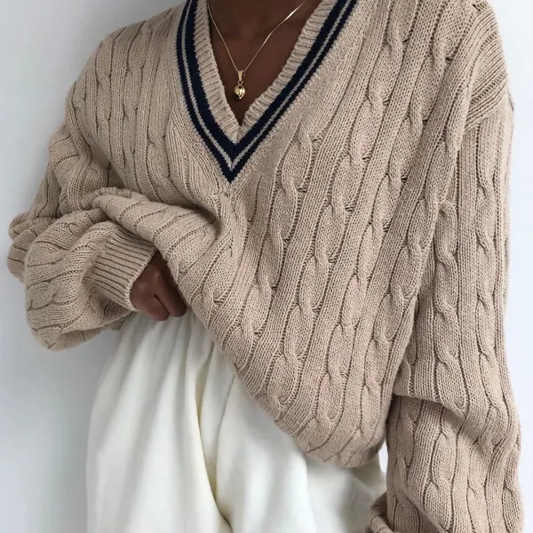 Simple and versatile contrast color thread sweater - Leanarea.chimpone.com 