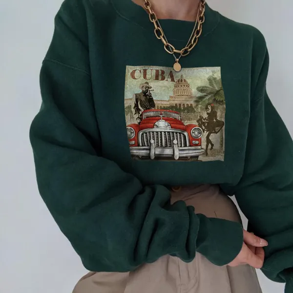 Ladies Casual Long-sleeved Vintage Printed Sweatshirt - Leanarea.chimpone.com 