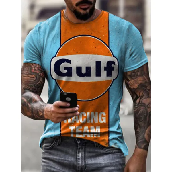 Mens Vintage Motor Gulf Oil Printed T-shirt - Sanhive.com 