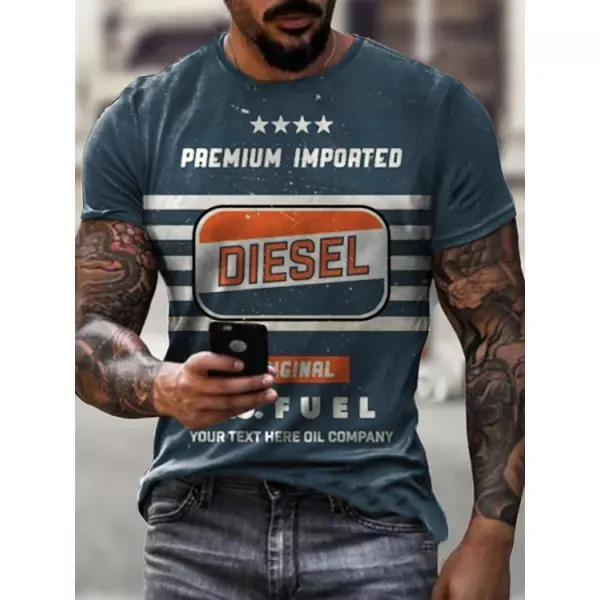 Mens Vintage Motor Diesel Oil Badge Printed T-shirt - Sanhive.com 
