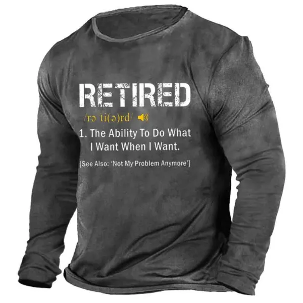 Men's Retired Print Cotton Long Sleeve T-Shirt - Sanhive.com 