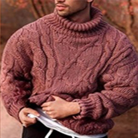 Men's casual loose solid color round high neck long sleeve sweater TT251