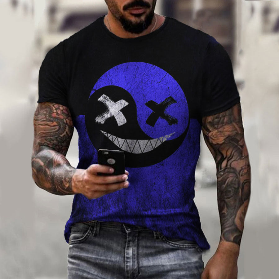 

Fashion men's color matching smile T-shirt