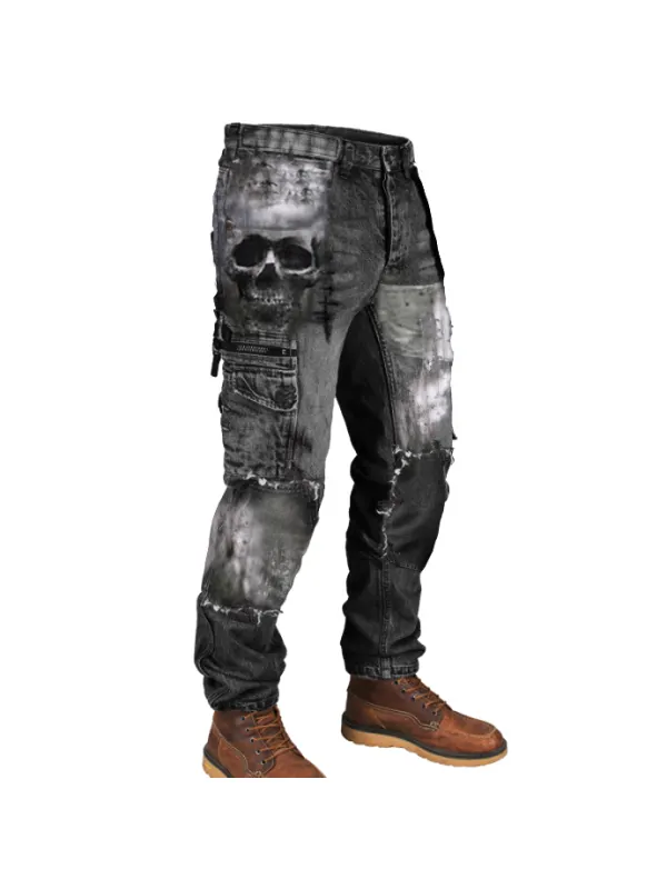Mens skull print outdoor wear-resistant army pants - Plazabery.chimpone.com 