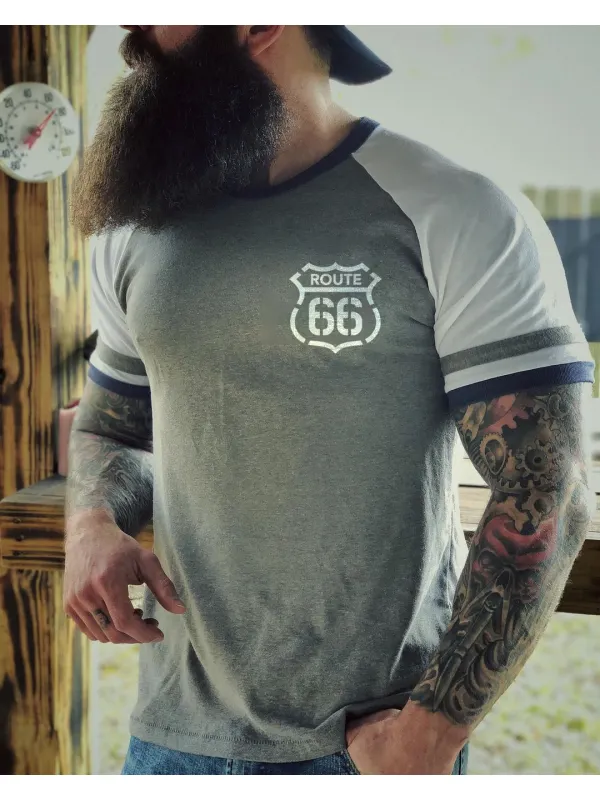 Route 66 colorblock short-sleeved T-shirt - Plazabery.chimpone.com 