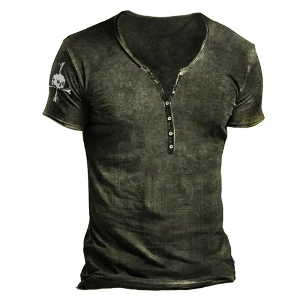 Mens Fashion Retro Army Green Deep V Neck T-Shirt - Nikiluwa.com 