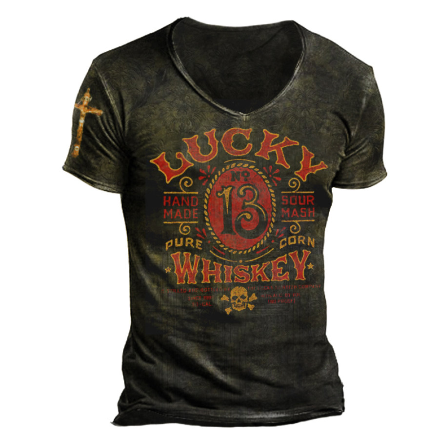 Mens Retro Lucky 13 Printed T-shirt