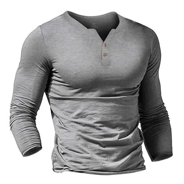 Men's Casual Solid Color V-neck Long Sleeve Top - Nikiluwa.com 