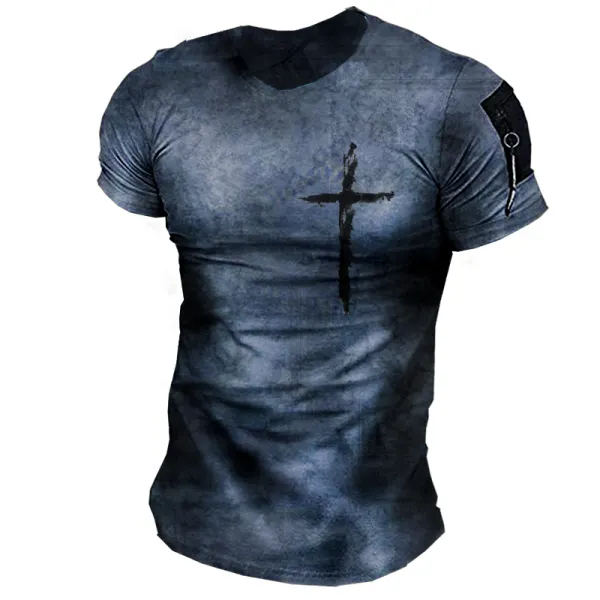 Mens Retro Casual Cross Print T-shirt - Fineesa.chimpone.com 