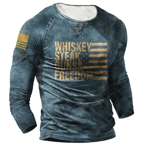 Mens Outdoor Retro American Flag Print Long Sleeve Sports Top - Styletaken.chimpone.com 