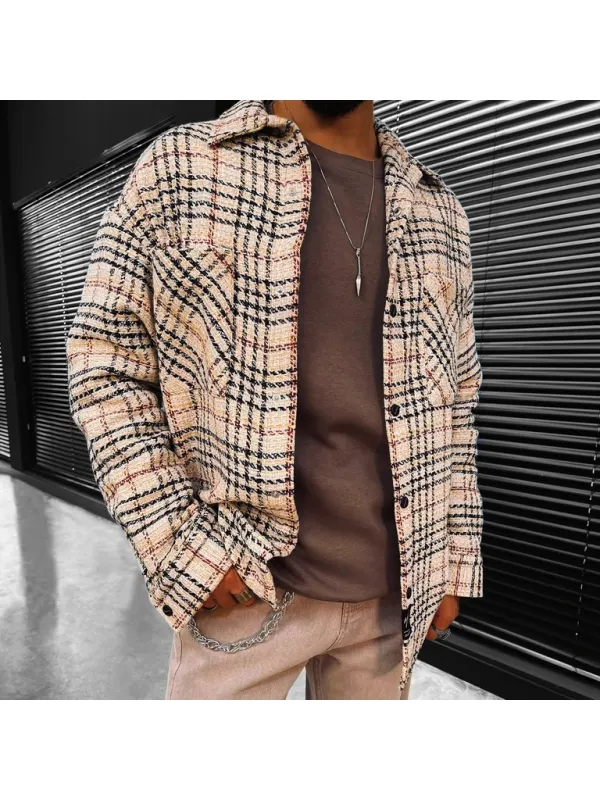 Striped Plaid Texture Long-sleeved Shirt/jacket - Ootdmw.com 