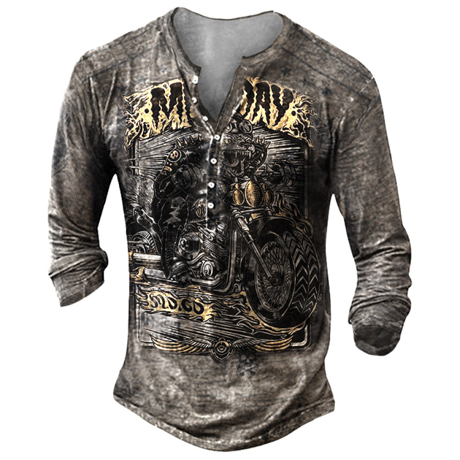 

Men's Werewolf Motorcycle Printing Outdoor Long Sleeved Henley Shirt