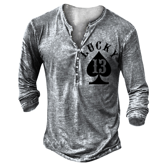 Men's Lucky 13 Printed Chic Retro Vintage Casual Outdoor Henley Shirts