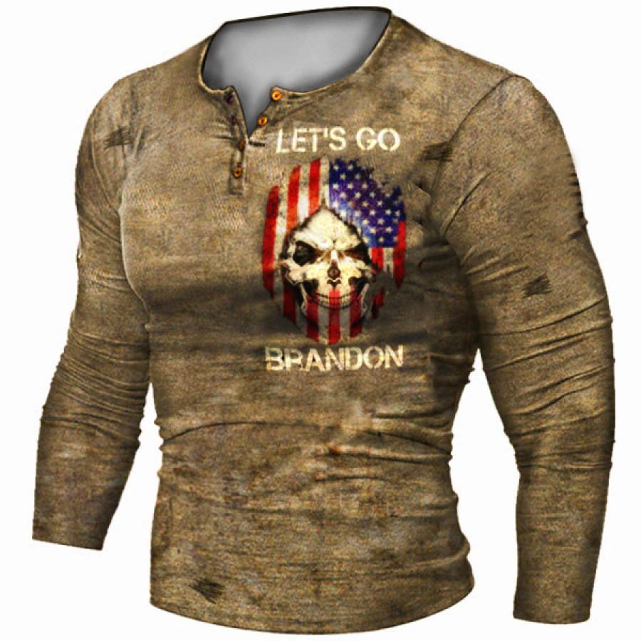 

Men's Skull Retro Print Tactical Casual Top