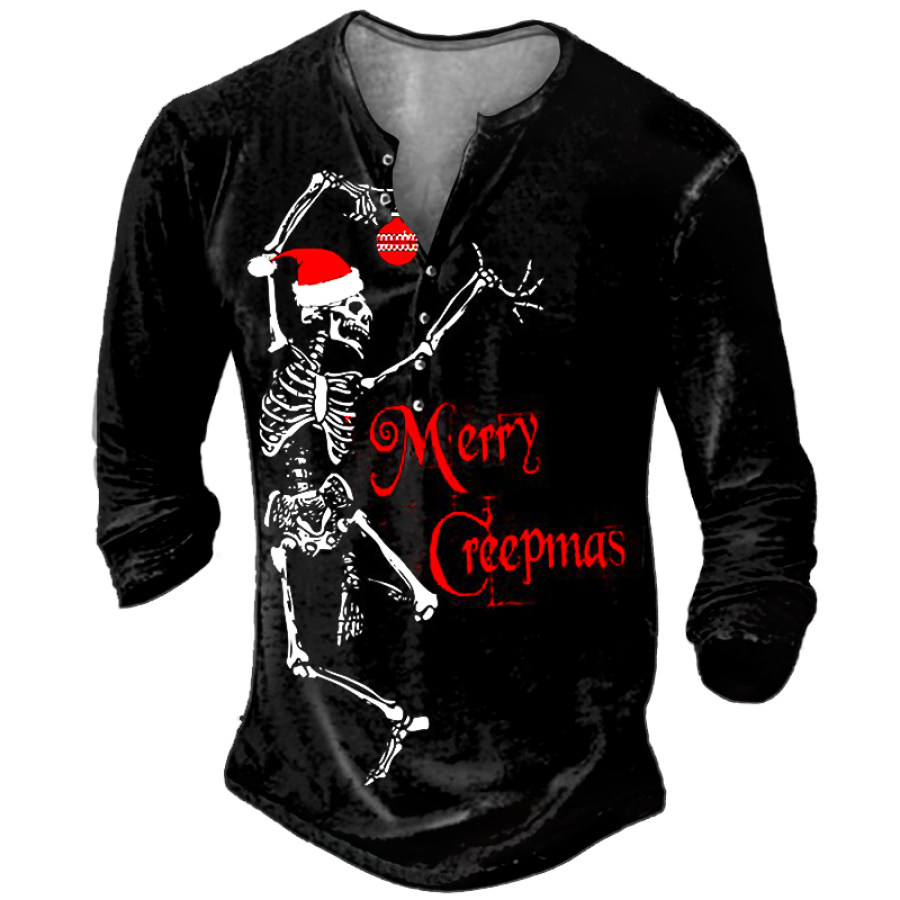 

Men's Merry Christmas Fun Skull Henley Shirt