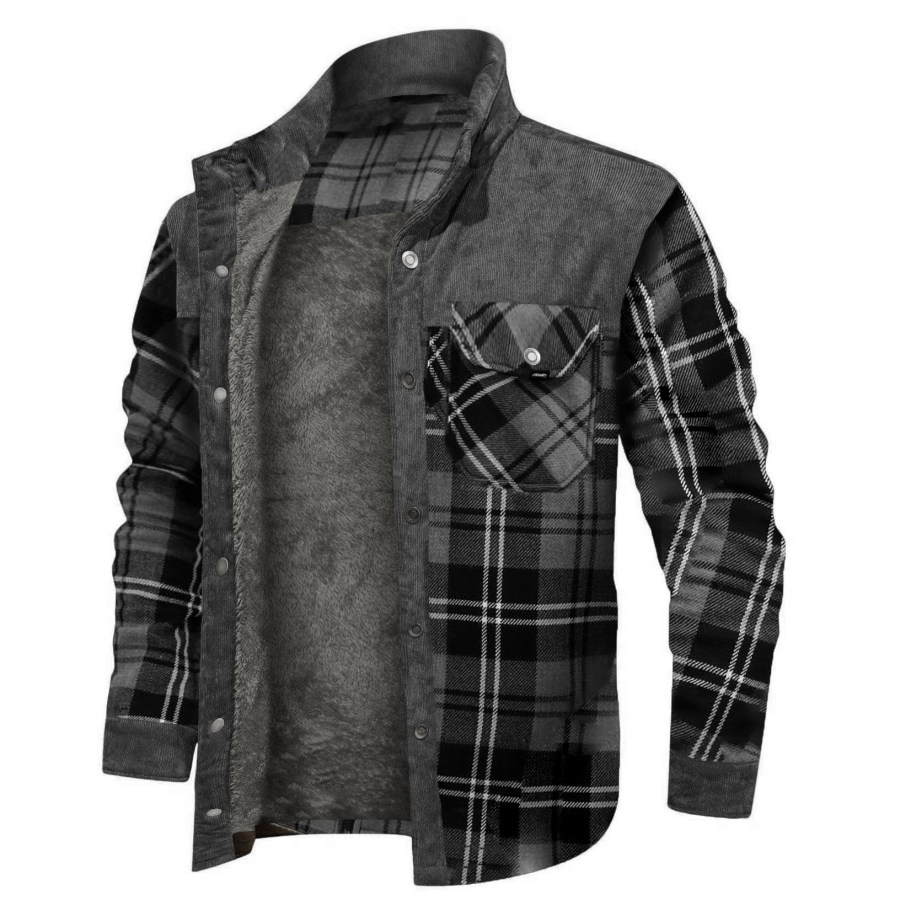 

Men's Retro Check Stitching Fleece Warm Shirt Jacket Wanderer Jacket