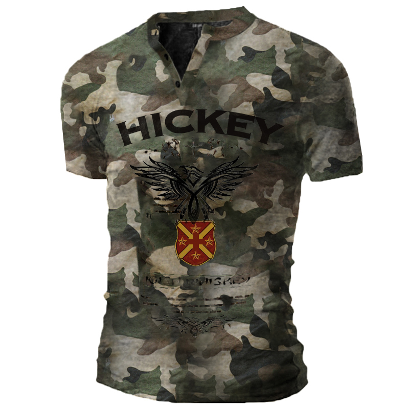 Mens Whiskey Camouflage Print Chic Tactical Short Sleeve T-shirt
