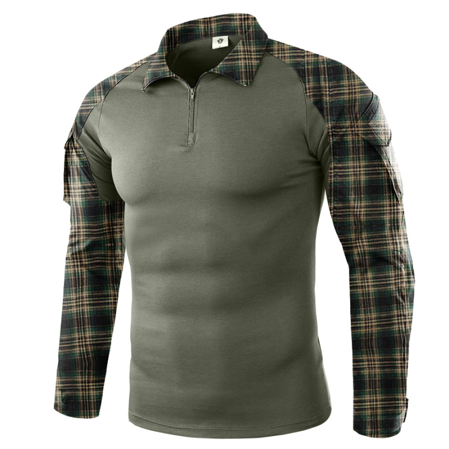 

Men Outdoor Tactical Check Stitching Pocket Shirt