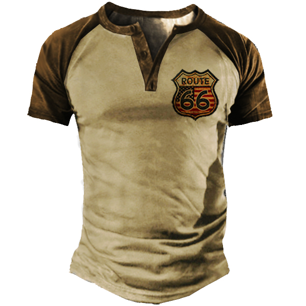 Men's Vintage Route 66 Chic Motorcycle Short Sleeve T-shirt