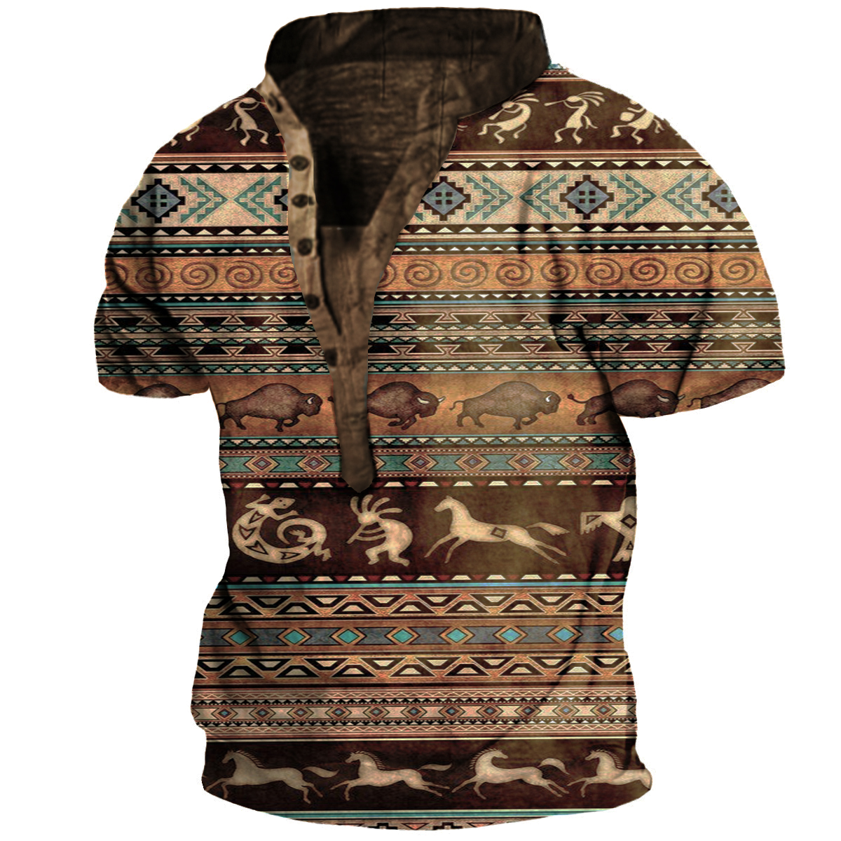 Men's Outdoor Vintage Western Chic Style Print Henry Shirt