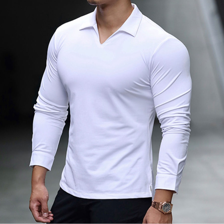 

Men's V Neck Lapel Slim Fit Long Sleeve T-Shirt