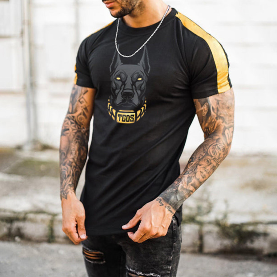

Men's Trendy Dog Head Print Casual Color Matching Short Sleeve T-Shirt