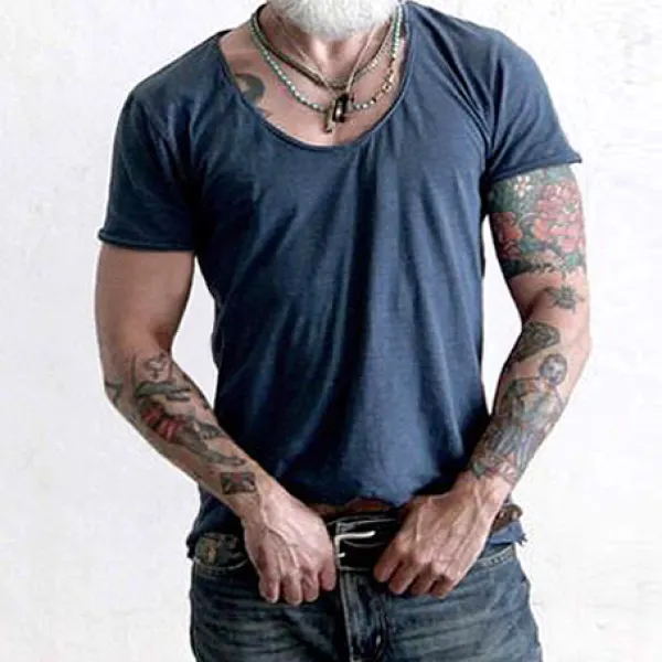 Men's Basic Crew Neck Cotton Rolled Short Sleeve T-Shirt - Mosaicnew.com 
