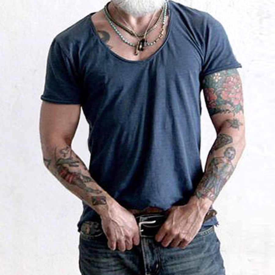 Men's Basic Crew Neck Cotton Rolled Short Sleeve T-Shirt