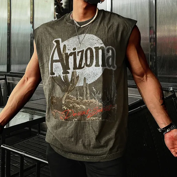 Retro Men's Arizona Print Tank Top Oversized Sleeveless T-shirt - Faciway.com 